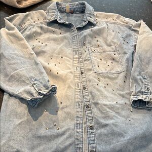 Women’s Light Blue Denim Shirt with Stud Accents
